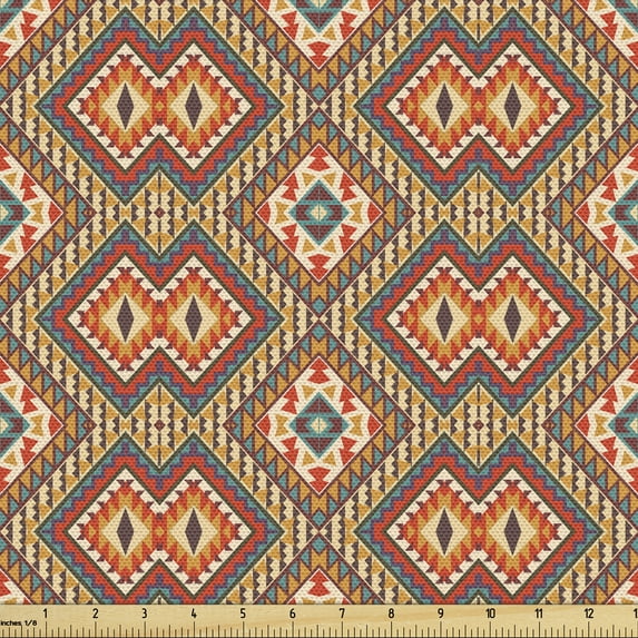 Ambesonne Ethnic Fabric by the Yard Upholstery, Mexican Heritage Motifs, 1 Yard, Multicolor
