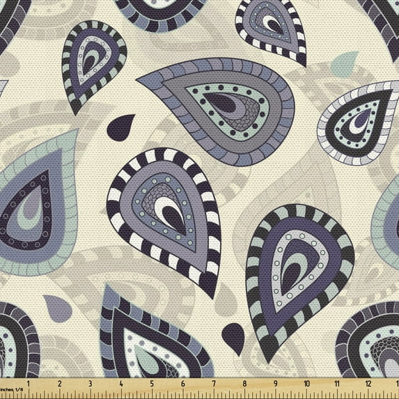 Ambesonne Ethnic Fabric by the Yard Upholstery, Moroccan Paisley Motif, 10 Yards, Multicolor