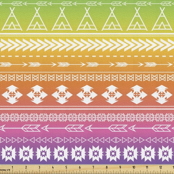 Ambesonne Ethnic Fabric by the Yard Upholstery, Tents with Angled Lines, 1 Yard, Multicolor