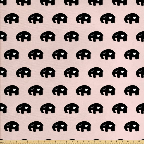 Ambesonne Ethnic Fabric by the Yard Upholstery, with Heart, 3 Yards, White Black and Rose