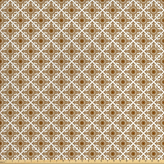 Ambesonne Ethnic Fabric by the Yard Upholstery, Abstract Lines Dots Folk, 3 Yards, Redwood White