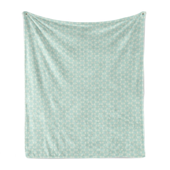 Ethnic Soft Flannel Fleece Blanket, Abstract Pattern with Outline Floral Lineart Oriental Motif Repetition, Cozy Plush for Indoor and Outdoor Use, 50" x 70", Pale Green and Pale Blue, by Ambesonne