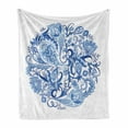 thumbnail image 1 of Ethnic Soft Flannel Fleece Blanket, Classic Paisley Petals Circular Shape Blue Tones Swirls Branches Motif, Cozy Plush for Indoor and Outdoor Use, 50" x 60", Blue Navy Blue and White, by Ambesonne, 1 of 5