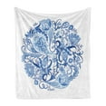 thumbnail image 1 of Ethnic Soft Flannel Fleece Blanket, Classic Paisley Petals Circular Shape Blue Tones Swirls Branches Motif, Cozy Plush for Indoor and Outdoor Use, 50" x 70", Blue Navy Blue and White, by Ambesonne, 1 of 5