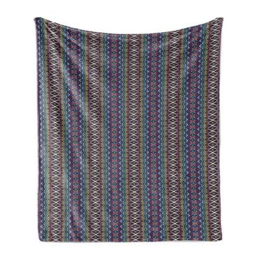 Ethnic Soft Flannel Fleece Blanket, Colorful Composition with Triangles and Chevron Zigzags Mexican Culture Inspirations, Cozy Plush for Indoor and Outdoor Use, 50" x 70", Multicolor, by Ambesonne