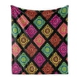 thumbnail image 1 of Ethnic Soft Flannel Fleece Blanket, Flower Mandala Tiles in Lively Colored Frames Hand-drawn Style on Black Background, Cozy Plush for Indoor and Outdoor Use, 50" x 60", Multicolor, by Ambesonne, 1 of 6