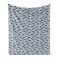 thumbnail image 1 of Ethnic Soft Flannel Fleece Blanket, Messy Waves and Small Triangles Indonesian Traditional Pattern Watercolors, Cozy Plush for Indoor and Outdoor Use, 50" x 60", Navy Blue and Cream, by Ambesonne, 1 of 6