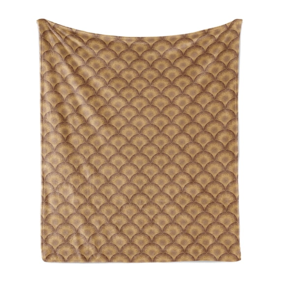 Ethnic Soft Flannel Fleece Blanket, Traditional Pattern with Floral Oriental Damask Overlap Circular Motif, Cozy Plush for Indoor and Outdoor Use, 70" x 90", Pale Redwood Sand Brown, by Ambesonne
