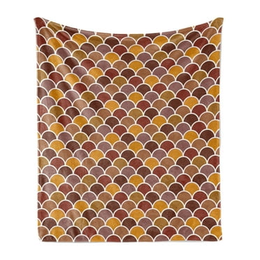 Ethnic Soft Flannel Fleece Throw Blanket, Aboriginal Patterns with Squama Design Overlapping Motifs, Cozy Plush for Indoor and Outdoor Use, 60" x 80", Burgundy Earth Yellow, by Ambesonne