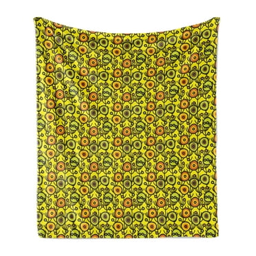 Ethnic Soft Flannel Fleece Throw Blanket, Abstract Traditional Different Color Evil Eye, Cozy Plush for Indoor and Outdoor Use, 50" x 60", Yellow Multicolor, by Ambesonne