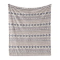 thumbnail image 1 of Ethnic Soft Flannel Fleece Throw Blanket, Antique Detailed Borders National Cultural Ornament Pattern, Cozy Plush for Indoor and Outdoor Use, 60" x 80", Eggshell and Blue, by Ambesonne, 1 of 5