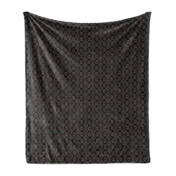Ethnic Soft Flannel Fleece Throw Blanket, Bohemian Style Grunge Look Pattern Folkloric Ornaments Illustration, Cozy Plush for Indoor and Outdoor Use, 50" x 60", Dark Taupe and Dimgray, by Ambesonne