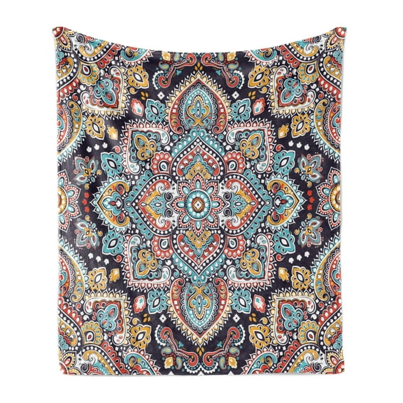 Ethnic Soft Flannel Fleece Throw Blanket, Bohemian Style Motif Vintage Oriental Inspired Traditional Art, Cozy Plush for Indoor and Outdoor Use, 50" x 60", Multicolor, by Ambesonne