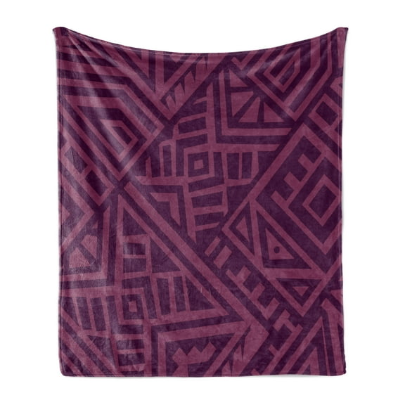 Ethnic Soft Flannel Fleece Throw Blanket, Boho Culture Effects Geometric Style Creative Pattern, Cozy Plush for Indoor and Outdoor Use, 50" x 70", Purple Magenta and Plum, by Ambesonne