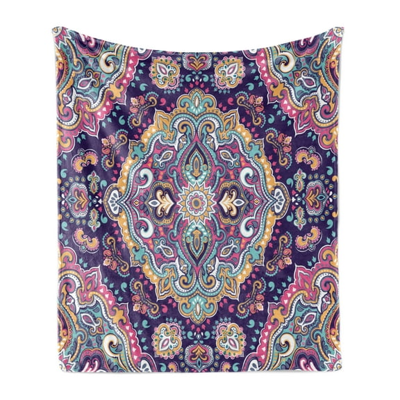 Ethnic Soft Flannel Fleece Throw Blanket, Boho Style Mandala Colorful Spring Garden Themed Old Fashioned Tile, Cozy Plush for Indoor and Outdoor Use, 60" x 80", Multicolor, by Ambesonne