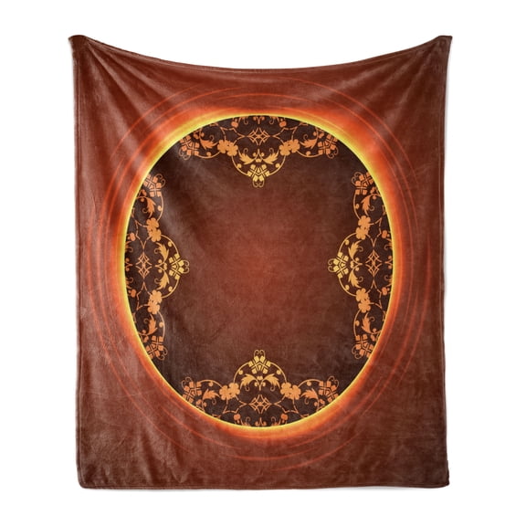 Ethnic Soft Flannel Fleece Throw Blanket, Botanical Ornament Mandala Inspired Abundance Different Design, Cozy Plush for Indoor and Outdoor Use, 50" x 60", Burnt Orange Marigold, by Ambesonne