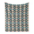 thumbnail image 1 of Ethnic Soft Flannel Fleece Throw Blanket, Braided Carpet Inspired View Mosaic Art Design Print, Cozy Plush for Indoor and Outdoor Use, 50" x 70", Cream Coral Blue, by Ambesonne, 1 of 5