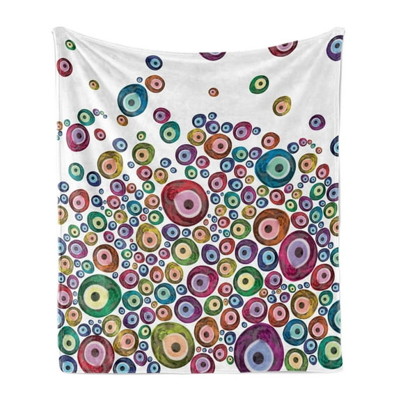 Ethnic Soft Flannel Fleece Throw Blanket, Colorful Cultural Image of Luck and Fortune Traditional Beads, Cozy Plush for Indoor and Outdoor Use, 50" x 70", Multicolor, by Ambesonne