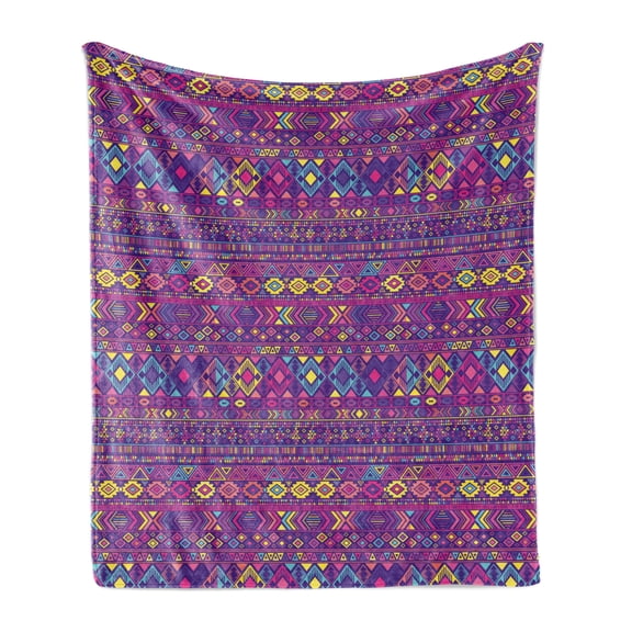 Ethnic Soft Flannel Fleece Throw Blanket, Colorful Peruvian Inspired Print of Cultural and Geometric Ornaments or Shapes, Cozy Plush for Indoor and Outdoor Use, 60" x 80", Multicolor, by Ambesonne