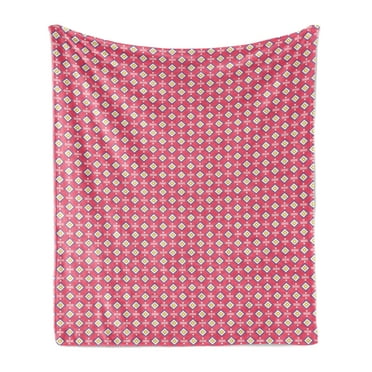 Ethnic Soft Flannel Fleece Throw Blanket, Diamond Motifs and Lines Geometric Retro Pattern, Cozy Plush for Indoor and Outdoor Use, 50" x 70", Pink Earth Yellow, by Ambesonne