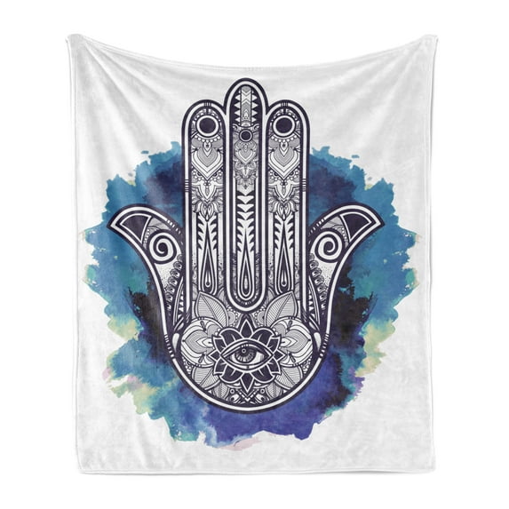 Ethnic Soft Flannel Fleece Throw Blanket, Folkloric Motif Creative Art Cultures on a Watercolor Splash Print, Cozy Plush for Indoor and Outdoor Use, 60" x 80", Dark Purple Blue, by Ambesonne