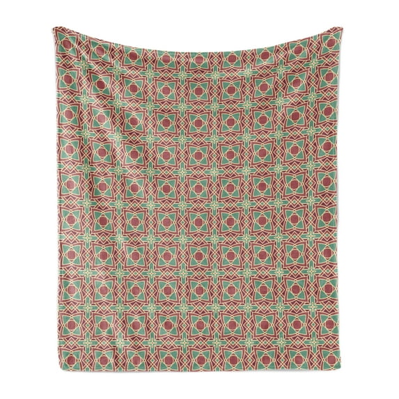 Ethnic Soft Flannel Fleece Throw Blanket, Framework with Wide Petals Oriental Nature in Full Swing Entangled, Cozy Plush for Indoor and Outdoor Use, 50" x 70", Maroon Pink Almond Green, by Ambesonne