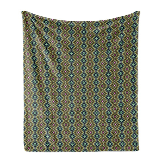 Ethnic Soft Flannel Fleece Throw Blanket, Geometric Folklore Ornament in Mexican Style Vibrant Colors Borders, Cozy Plush for Indoor and Outdoor Use, 50" x 70", Multicolor, by Ambesonne