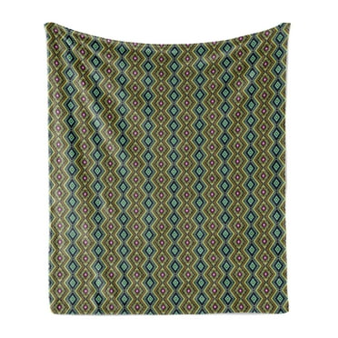Ethnic Soft Flannel Fleece Throw Blanket, Geometric Folklore Ornament in Mexican Style Vibrant Colors Borders, Cozy Plush for Indoor and Outdoor Use, 60" x 80", Multicolor, by Ambesonne