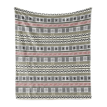 Ethnic Soft Flannel Fleece Throw Blanket, Geometric Pattern Antique Culture Inspirations Civilizations, Cozy Plush for Indoor and Outdoor Use, 50" x 60", Cream Black Ruby, by Ambesonne