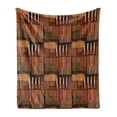 thumbnail image 1 of Ethnic Soft Flannel Fleece Throw Blanket, Geometric Pattern with Stripes Earthy Tones Hand Drawn Vertical Lines Arrangement, Cozy Plush for Indoor and Outdoor Use, 50" x 60", Multicolor, by Ambesonne, 1 of 5