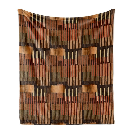Ethnic Soft Flannel Fleece Throw Blanket, Geometric Pattern with Stripes Earthy Tones Hand Drawn Vertical Lines Arrangement, Cozy Plush for Indoor and Outdoor Use, 50" x 60", Multicolor, by Ambesonne