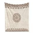thumbnail image 1 of Ethnic Soft Flannel Fleece Throw Blanket, Geometrical Design with Swirls Lines Abstract Flower in Middle Inspirations, Cozy Plush for Indoor and Outdoor Use, 70" x 90", Beige Brown, by Ambesonne, 1 of 6