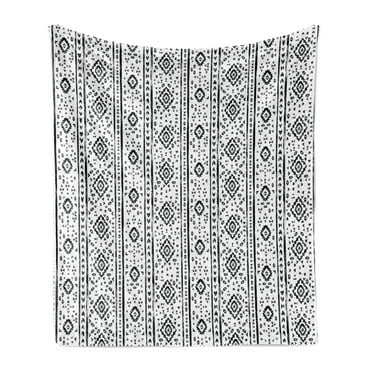 Ethnic Soft Flannel Fleece Throw Blanket, Grunge Pattern with Effects Folk Culture Print, Cozy Plush for Indoor and Outdoor Use, 60" x 80", Black and White, by Ambesonne