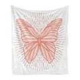 thumbnail image 1 of Ethnic Soft Flannel Fleece Throw Blanket, Hand-drawn of a Butterfly on Doodle Retro Sunburst Line Backdrop, Cozy Plush for Indoor and Outdoor Use, 70" x 90", Vermilion Orange Ruby, by Ambesonne, 1 of 5