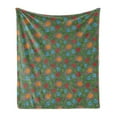 thumbnail image 1 of Ethnic Soft Flannel Fleece Throw Blanket, Image with Swirls Floral Details Paisley Design Fern Green Backdrop, Cozy Plush for Indoor and Outdoor Use, 50" x 70", Orange Blue and Red, by Ambesonne, 1 of 5