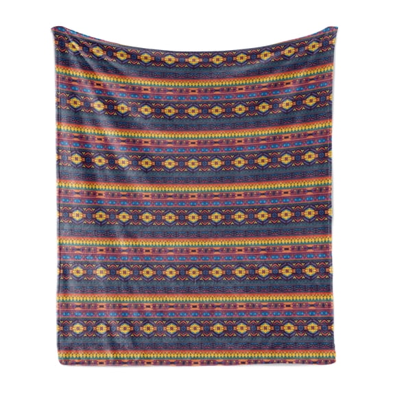 Ethnic Soft Flannel Fleece Throw Blanket, Inspired Repeating Folkloric Pattern with Colorful Traditional Motifs, Cozy Plush for Indoor and Outdoor Use, 50" x 60", Multicolor, by Ambesonne