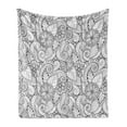 thumbnail image 1 of Ethnic Soft Flannel Fleece Throw Blanket, Monochrome Flowers Hearts and Paisley Motifs Nature Doodle with Influences, Cozy Plush for Indoor and Outdoor Use, 50" x 70", Black White, by Ambesonne, 1 of 5