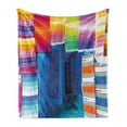 thumbnail image 1 of Ethnic Soft Flannel Fleece Throw Blanket, Moroccan Street Shop View with Vibrant Colorful Handcraft Famous Carpets Photo, Cozy Plush for Indoor and Outdoor Use, 60" x 80", Multicolor, by Ambesonne, 1 of 5