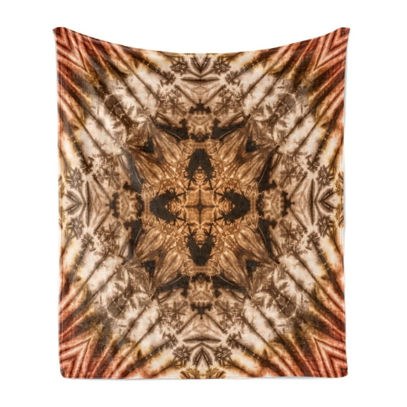 Ethnic Soft Flannel Fleece Throw Blanket, Object Silhouette Form Generated Tie Dye Effect Technique Image, Cozy Plush for Indoor and Outdoor Use, 60" x 80", Brown Orange, by Ambesonne