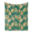 thumbnail image 1 of Ethnic Soft Flannel Fleece Throw Blanket, Paisley Leaves with Folkloric Features Floral Pattern, Cozy Plush for Indoor and Outdoor Use, 70" x 90", Apricot Hunter Green, by Ambesonne, 1 of 6
