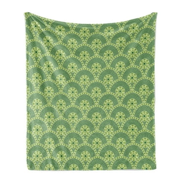 Ethnic Soft Flannel Fleece Throw Blanket, Repetitive Overlapped Creative Antique Cultural Circle Ornaments, Cozy Plush for Indoor and Outdoor Use, 50" x 70", Green Lime Green, by Ambesonne