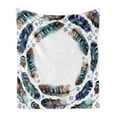 thumbnail image 1 of Ethnic Soft Flannel Fleece Throw Blanket, Spiral Vortex Concentric Form Design Feather with Curved Little Stars Image, Cozy Plush for Indoor and Outdoor Use, 60" x 80", Purple Teal, by Ambesonne, 1 of 6