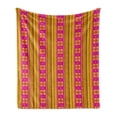 thumbnail image 1 of Ethnic Soft Flannel Fleece Throw Blanket, Summer Inspired Pattern with Geometric and Traditional Ornaments, Cozy Plush for Indoor and Outdoor Use, 50" x 70", Hot Pink Yellow, by Ambesonne, 1 of 5