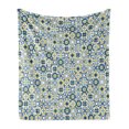 thumbnail image 1 of Ethnic Soft Flannel Fleece Throw Blanket, Traditional Moroccan Mosaic Portuguese European Medieval Pattern, Cozy Plush for Indoor and Outdoor Use, 70" x 90", Blue Yellow White, by Ambesonne, 1 of 6