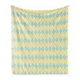 thumbnail image 1 of Ethnic Soft Flannel Fleece Throw Blanket, Traditional Motif Pattern Oval Shapes with Dots in Pale Colors, Cozy Plush for Indoor and Outdoor Use, 50" x 70", Mint Green Yellow White, by Ambesonne, 1 of 5