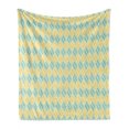 thumbnail image 1 of Ethnic Soft Flannel Fleece Throw Blanket, Traditional Motif Pattern Oval Shapes with Dots in Pale Colors, Cozy Plush for Indoor and Outdoor Use, 60" x 80", Mint Green Yellow White, by Ambesonne, 1 of 5