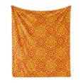 thumbnail image 1 of Ethnic Soft Flannel Fleece Throw Blanket, Traditional Motifs Abstract Blooming Flowers in Warm Colors, Cozy Plush for Indoor and Outdoor Use, 60" x 80", Vermilion Orange Yellow, by Ambesonne, 1 of 5