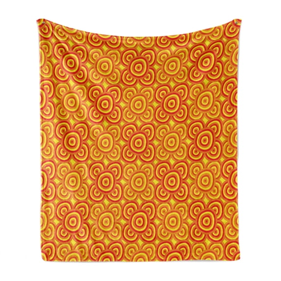 Ethnic Soft Flannel Fleece Throw Blanket, Traditional Motifs Abstract Blooming Flowers in Warm Colors, Cozy Plush for Indoor and Outdoor Use, 60" x 80", Vermilion Orange Yellow, by Ambesonne