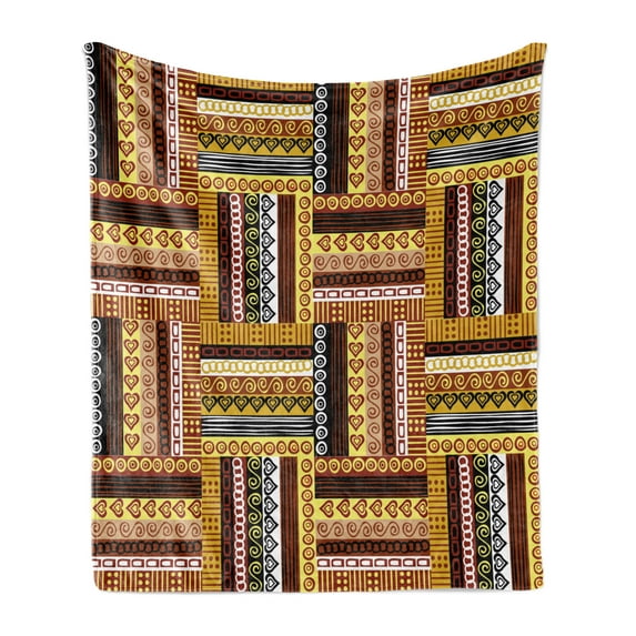 Ethnic Soft Flannel Fleece Throw Blanket, Traditional Oriental Motifs with Colors Nigerian Culture Elements, Cozy Plush for Indoor and Outdoor Use, 60" x 80", Multicolor, by Ambesonne