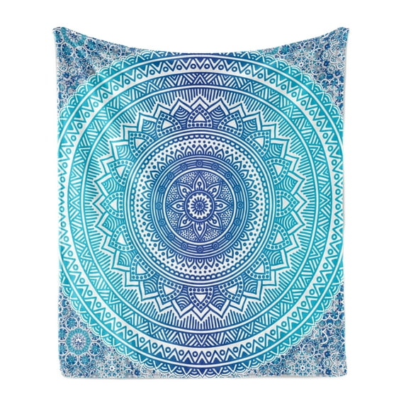 Ethnic Soft Flannel Fleece Throw Blanket, Universe Cultural Center Point Balance Theme, Cozy Plush for Indoor and Outdoor Use, 70" x 90", Pale Blue, by Ambesonne